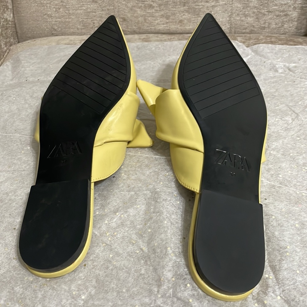 Zara Lemon Yellow Pointed Toe Bow Mules - Picture 5 of 5